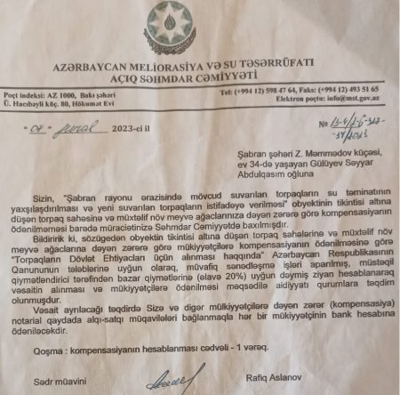 Şabranda DÖVLƏT ADINA QƏSD...