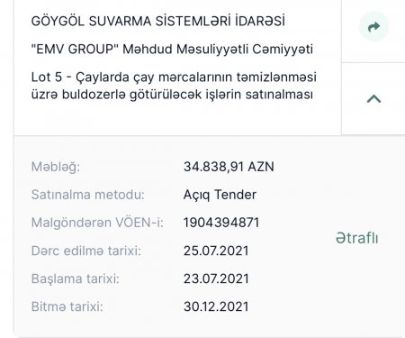 Göygöl Suvarma Sistemləri İdarəsinin 1 milyon manatlıq tenderinin adı var, özü yoxвЂ¦